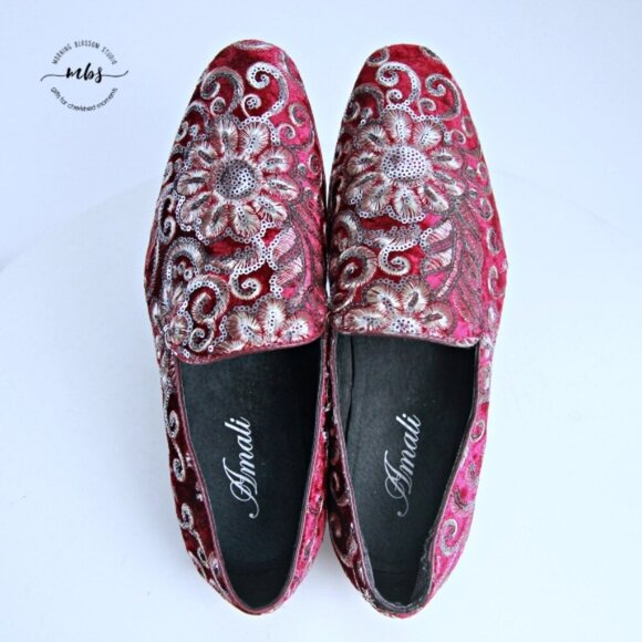 NWT Amali Fabian Embroidered Sequin Driving Loafers Red Rose Gold Men 8 - Picture 11 of 13